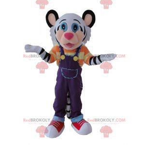 Mascot white and black tiger with a colorful outfit -