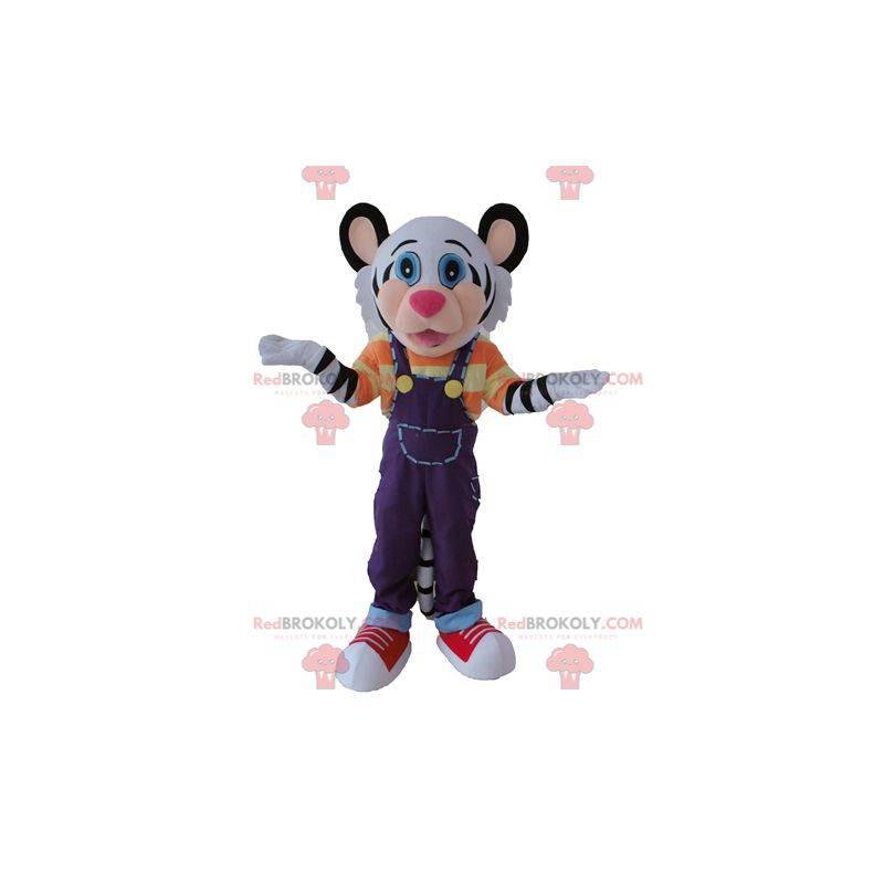 Mascot white and black tiger with a colorful outfit -