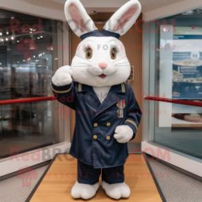 Navy Rabbit mascot costume character dressed with a Parka and Hairpins