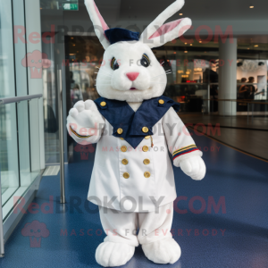 Navy Rabbit mascot costume character dressed with a Parka and Hairpins