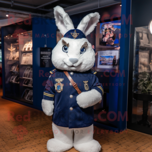 Navy Rabbit mascot costume character dressed with a Parka and Hairpins