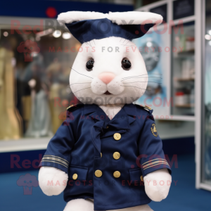 Navy Rabbit mascot costume character dressed with a Parka and Hairpins