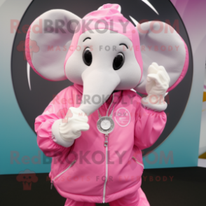 Pink Elephant mascot costume character dressed with a Windbreaker and Smartwatches