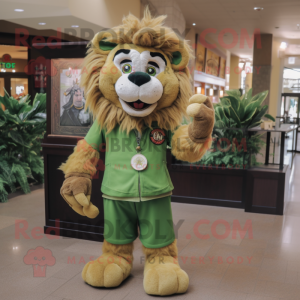 Olive Tamer Lion mascot costume character dressed with a Romper and Keychains