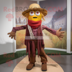 Maroon Scarecrow mascot costume character dressed with a Suit Pants and Scarves
