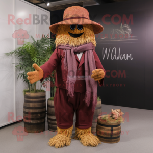 Maroon Scarecrow mascot costume character dressed with a Suit Pants and Scarves