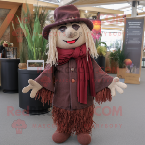 Maroon Scarecrow mascot costume character dressed with a Suit Pants and Scarves