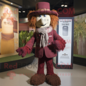 Maroon Scarecrow mascot costume character dressed with a Suit Pants and Scarves