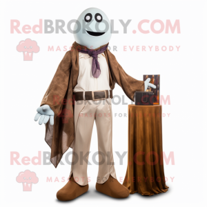 Brown Ghost mascot costume character dressed with a Capri Pants and Pocket squares