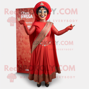 Red Tikka Masala mascot costume character dressed with a Empire Waist Dress and Earrings