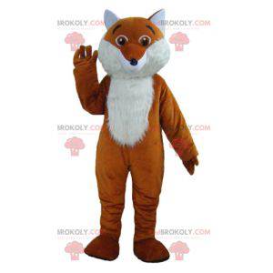 Mascotte de renard orange et blanc mignon et poilu -