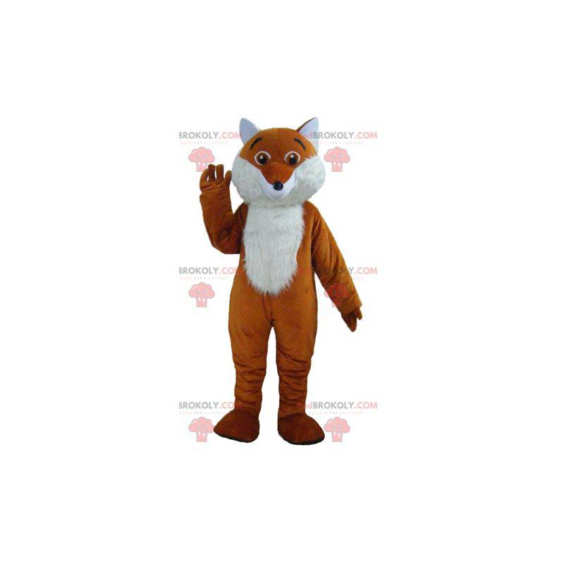 Mascote raposa fofa e peluda laranja e branca - Redbrokoly.com