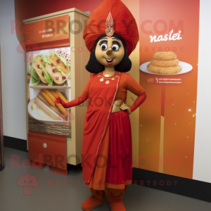 Red Tikka Masala mascot costume character dressed with a Empire Waist Dress and Earrings