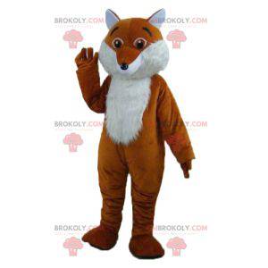 Mascotte de renard orange et blanc mignon et poilu -