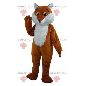 Mascote raposa fofa e peluda laranja e branca - Redbrokoly.com
