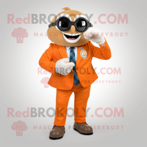 Orange Wrist Watch mascot costume character dressed with a Suit Jacket and Reading glasses