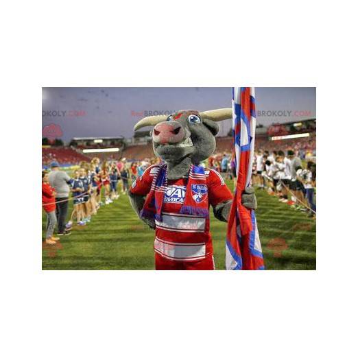 Grå buffelko maskot i sportkläder - Redbrokoly.com