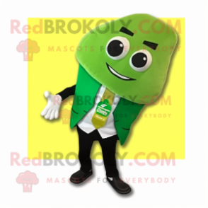 Lime Green Enchiladas mascot costume character dressed with a Suit Jacket and Anklets