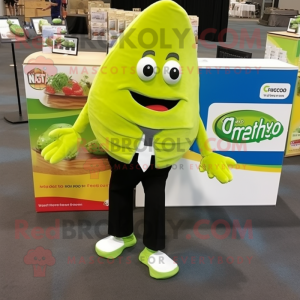 Lime Green Enchiladas mascot costume character dressed with a Suit Jacket and Anklets