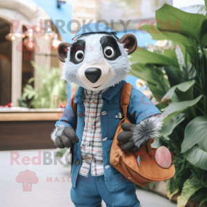 nan Badger mascot costume character dressed with a Chambray Shirt and Handbags