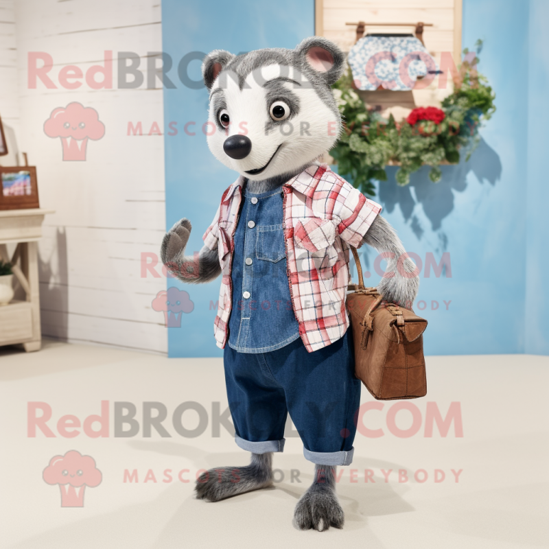 nan Badger mascot costume character dressed with a Chambray Shirt and Handbags