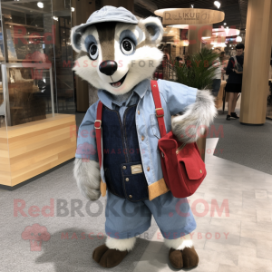 nan Badger mascot costume character dressed with a Chambray Shirt and Handbags