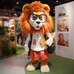 nan Lion mascot costume character dressed with a Maxi Skirt and Backpacks