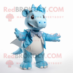 Sky Blue Stegosaurus mascot costume character dressed with a Sweater and Bow ties