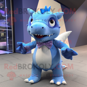 Sky Blue Stegosaurus mascot costume character dressed with a Sweater and Bow ties