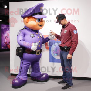 Purple Police Officer mascot costume character dressed with a Boyfriend Jeans and Wallets