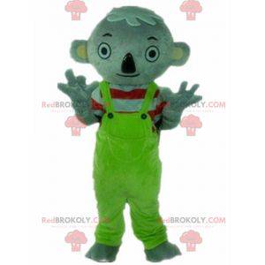 Gray koala mascot with green overalls - Redbrokoly.com