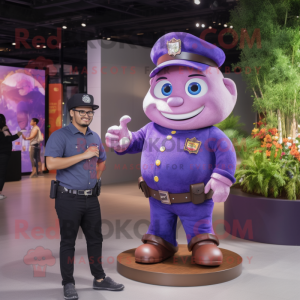 Purple Police Officer mascot costume character dressed with a Boyfriend Jeans and Wallets