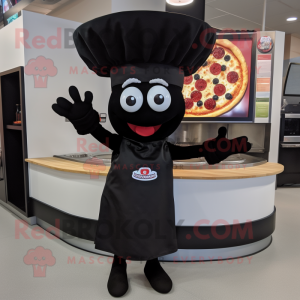 Svart Pizza maskot kostym...