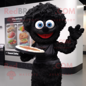 Black Pizza mascot costume character dressed with a Skirt and Gloves