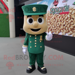 Forest Green Pop Corn mascot costume character dressed with a Vest and Berets