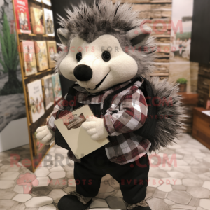 Black Hedgehog mascot costume character dressed with a Jeans and Pocket squares