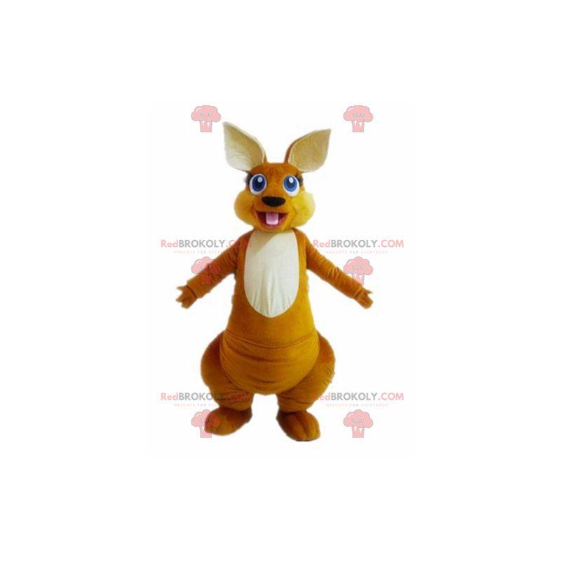 Orange og hvid kænguru-maskot med blå øjne - Redbrokoly.com