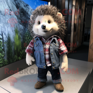 Black Hedgehog mascot costume character dressed with a Jeans and Pocket squares