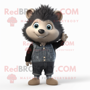 Black Hedgehog mascot costume character dressed with a Jeans and Pocket squares