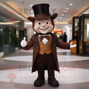 Brown Ring Master mascot costume character dressed with a Suit and Pocket squares