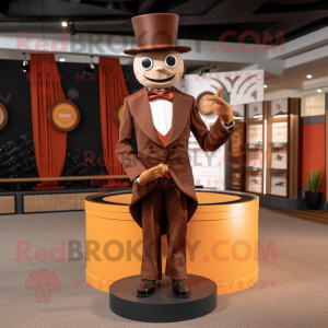 Brown Ring Master mascot costume character dressed with a Suit and Pocket squares