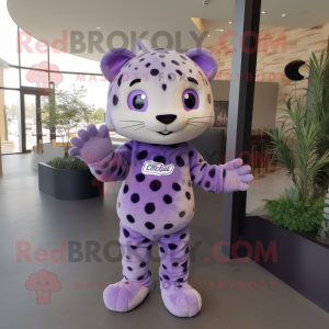 Lavender Leopard mascot costume character dressed with a Romper and Wraps
