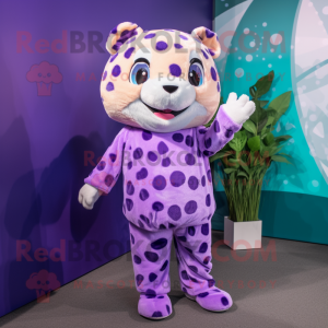 Lavender Leopard mascot costume character dressed with a Romper and Wraps