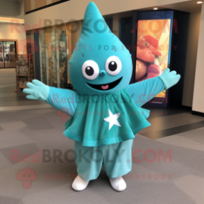 Teal Starfish mascot costume character dressed with a Circle Skirt and Scarves