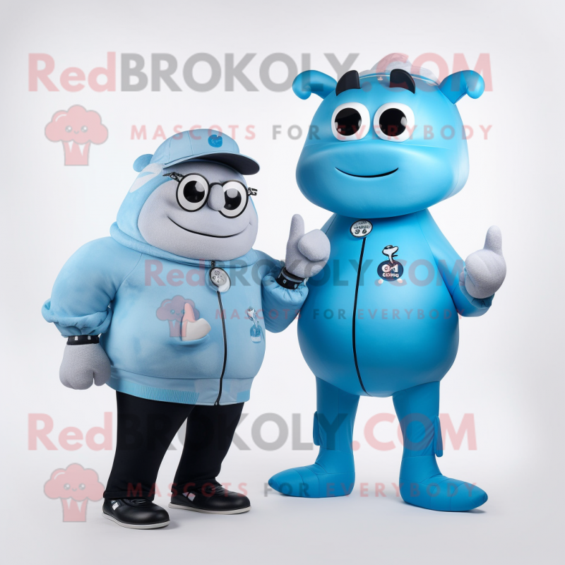 Sky Blue Beef Stroganoff mascot costume character dressed with a Turtleneck and Smartwatches