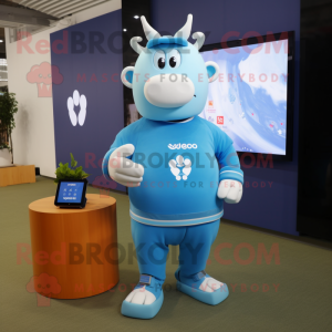 Sky Blue Beef Stroganoff mascot costume character dressed with a Turtleneck and Smartwatches