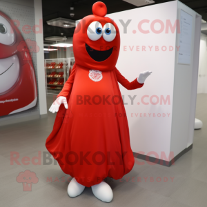 Red Shakshuka mascot costume character dressed with a Wedding Dress and Shoe laces