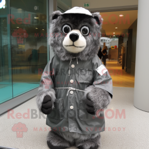 Gray Spectacled Bear mascot costume character dressed with a Raincoat and Headbands