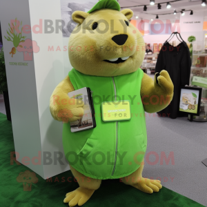 Lime Green Capybara mascot costume character dressed with a Long Sleeve Tee and Coin purses