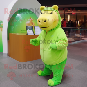 Lime Green Capybara mascot costume character dressed with a Long Sleeve Tee and Coin purses